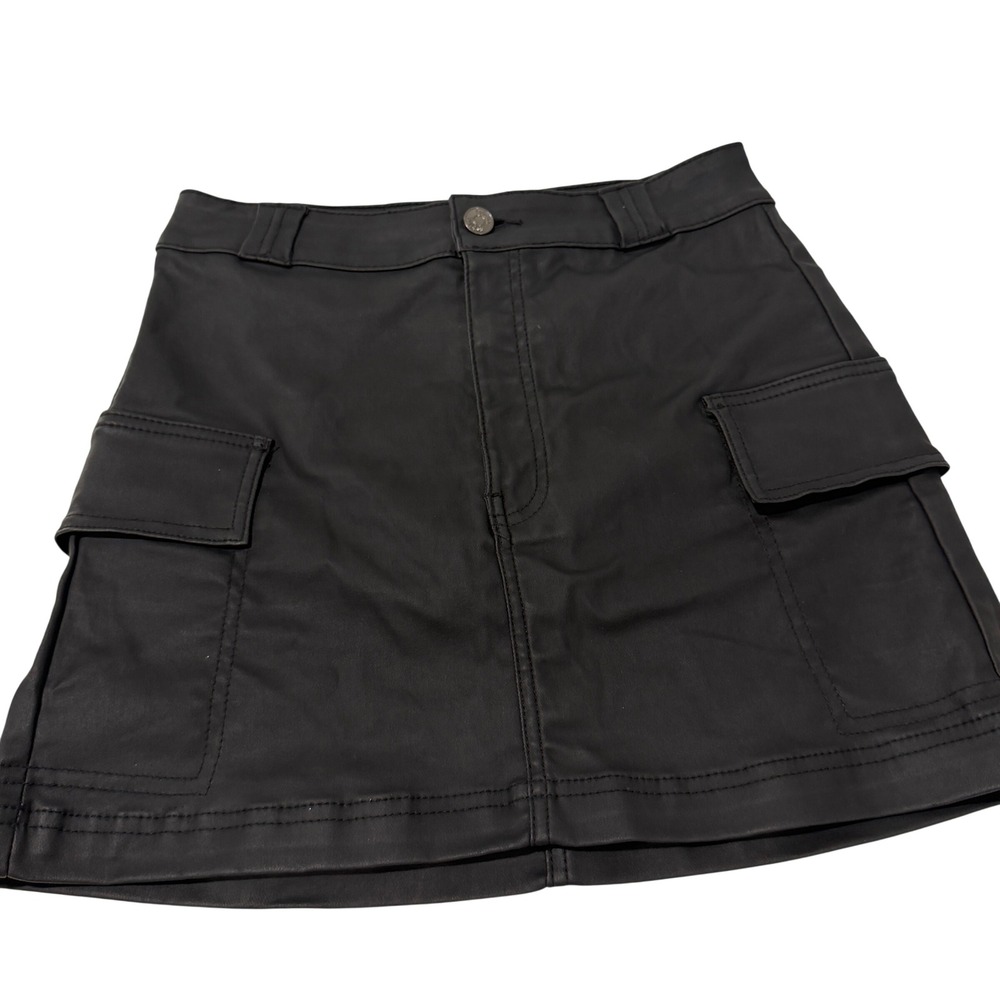 Sybilla Black Coated Cargo Mini Skirt Faux Leather Look Utility Size L MA:28615